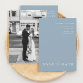 Convites Foto De Casamento Moderno Dusty Blue Salve As Data