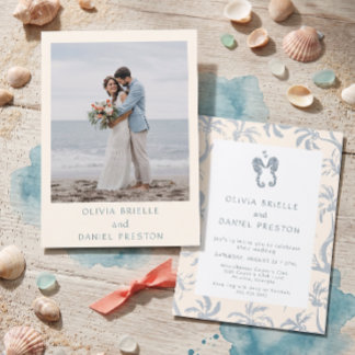 Convites Foto de casamento na praia do Cavalo-Marinho Azul
