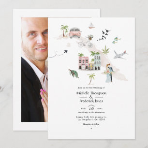 Convites Foto de casamento no destino Cuba em aquarela