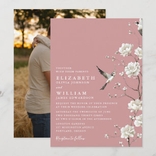 Convites Foto de casamento no jardim floral de rose dusty c