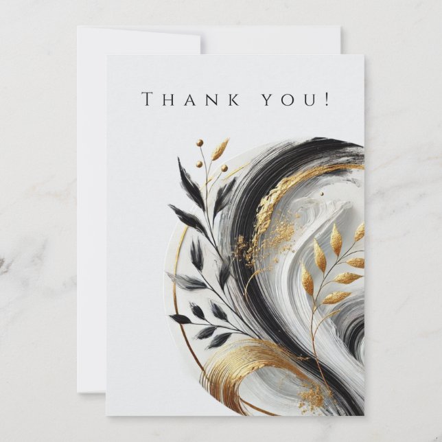 Convites Foto de casamento - Obrigado - Branco preto e Dour (Verso)