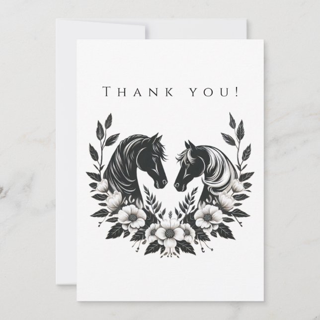 Convites Foto de casamento - Obrigado - Cavalo e Flores (Verso)