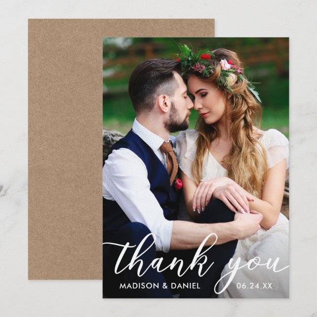 Convites Foto de casamento Obrigado Kraft Card (Frente/Verso)