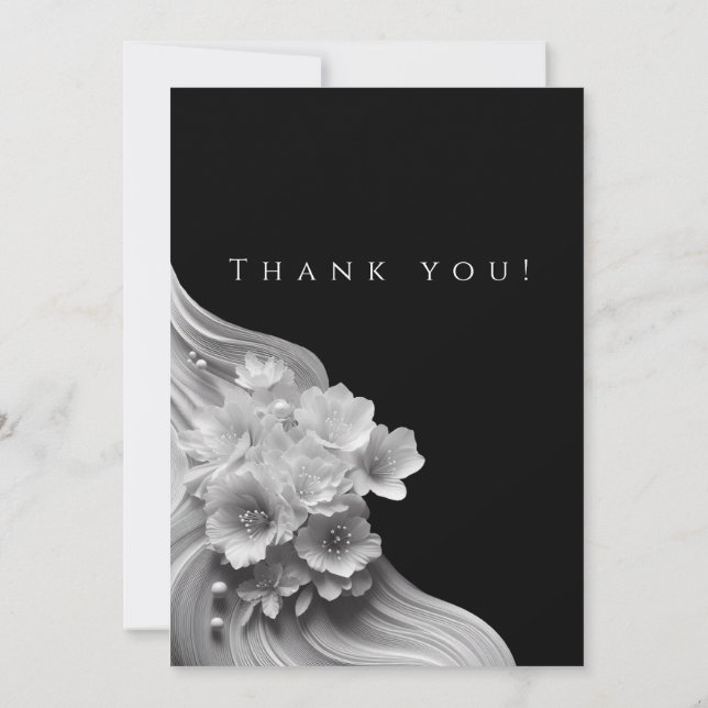 Convites Foto de casamento - Obrigado - Preto e Branco (Verso)