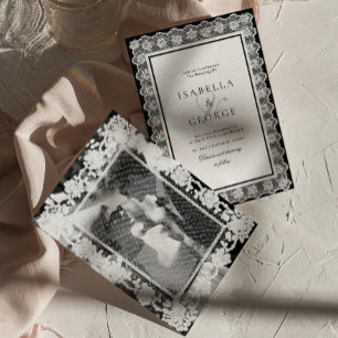 Convites Foto de casamento Old Money em preto e branco com 