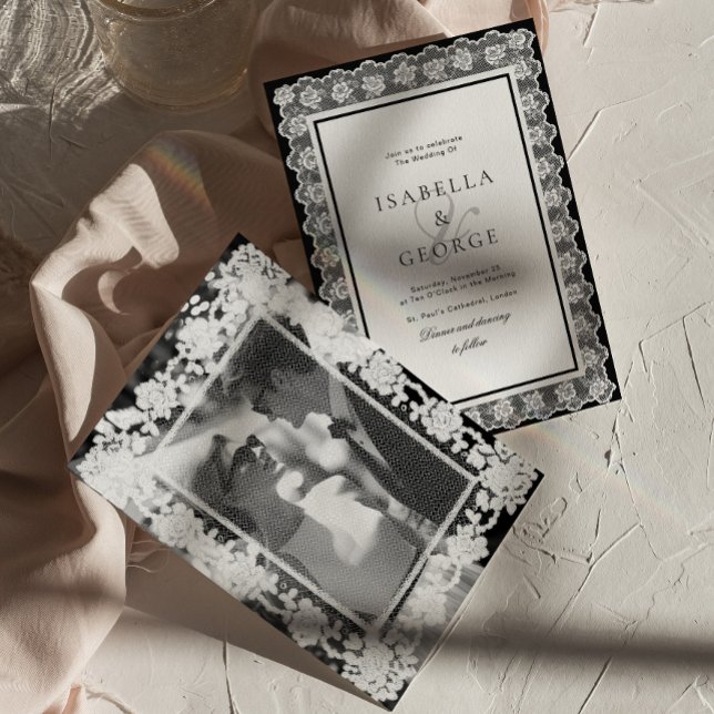 Convites Foto de casamento Old Money em preto e branco com  (Criador carregado)