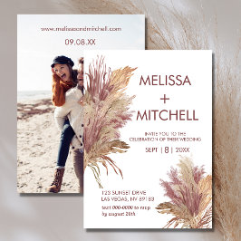 Convites Foto de Casamento Pampas Grass Elegance Mauve Pink