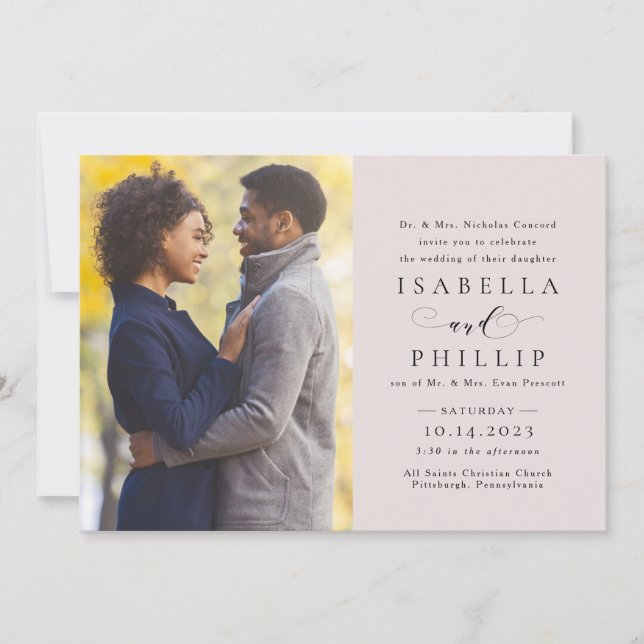 Convites Foto de casamento pincel rosa elegante formal (Frente)