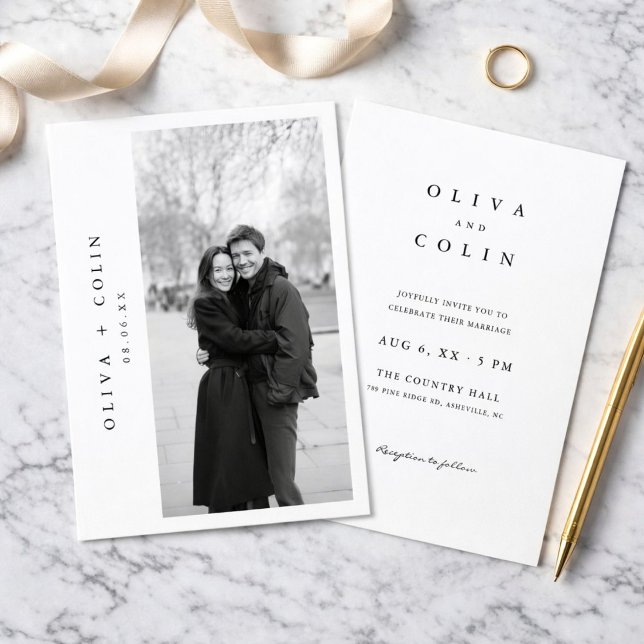 Convites Foto de casamento preto e branco clássico moderno (Criador carregado)