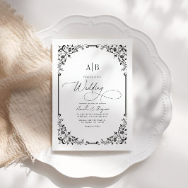 Convites Foto de casamento preto e branco com código QR e m