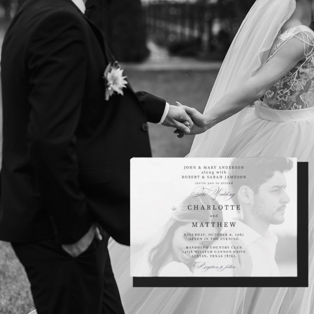 Convites Foto de casamento preto e branco dos pais (Criador carregado)