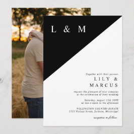 Convites Foto de casamento preto e branco minimalista elega