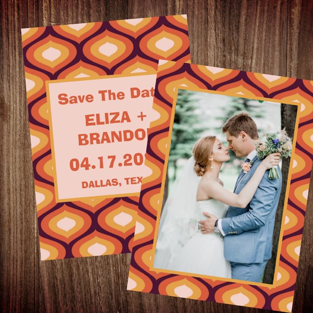 Convites Foto de casamento retroativo 70's Salve a data (Criador carregado)