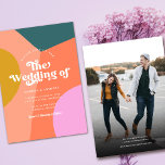 Convites Foto De Casamento Retroativo Colorida<br><div class="desc">Este convite de casamento colorido e na moda apresenta um design geométrico moderno, desenhado à mão, em azul escuro, cor de laranja, pêssego, ouro amarelo, e lilás claro/roxo. A tipografia retrógrada adiciona um toque divertido! O verso contém um modelo de foto e modelos de texto para direcionar convidados para o...</div>