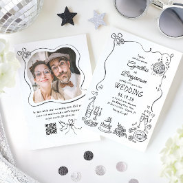 Convites Foto De Casamento Retrópico De Portas Desenhadas À