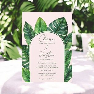 Convites Foto de Casamento Rosa-Rosa Tropical de Verão