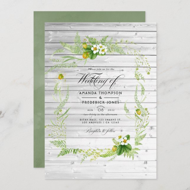 Convites Foto de Casamento Rustic Country Barn Greenery (Frente/Verso)
