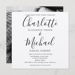 Convites Foto de Casamento Rustic Kraft Black Script