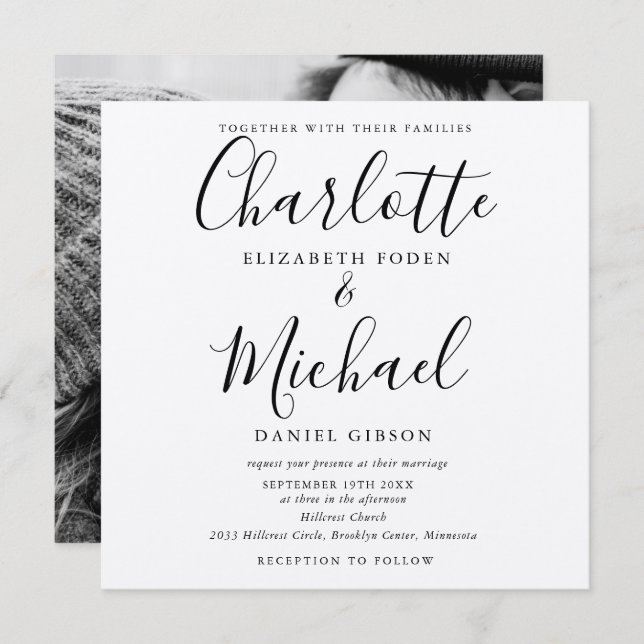 Convites Foto de Casamento Rustic Kraft Black Script (Frente/Verso)