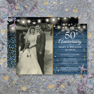 Convites Foto de casamento rústico de 50º aniversário com c