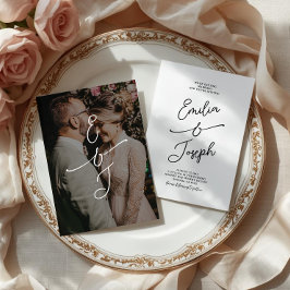 Convites Foto de casamento simples caprichada manuscrita