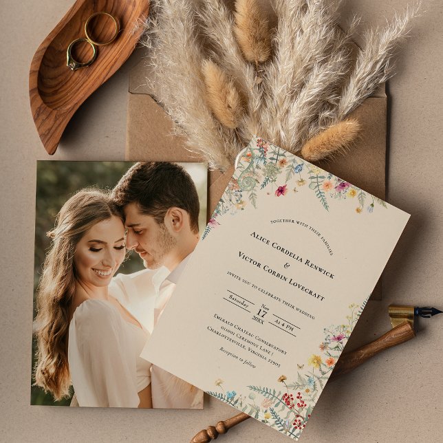 Convites Foto de Casamento Simples de Fern Beige Fern (Criador carregado)