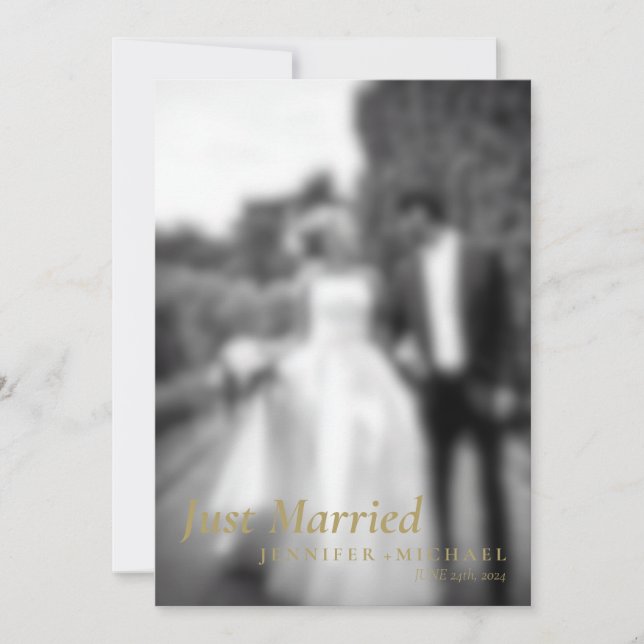 Convites Foto de casamento simples recém-casados em azul-ma (Frente)