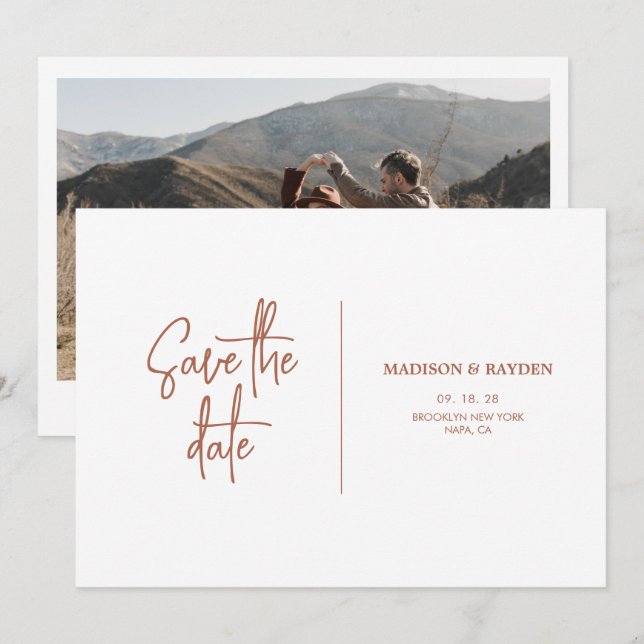 Convites Foto de casamento Simples Rust Terracotta (Frente/Verso)