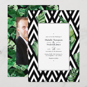 Convites Foto de Casamento Tropical Chevron Moderno