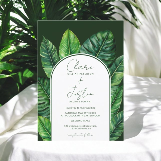 Convites Foto de Casamento Tropical Dark Greenery (Summer Tropical dark Greenery Wedding Photo Invitation)