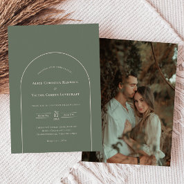 Convites Foto de Casamento Verde do Simple Boho Arch Sage