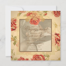 Convites Foto de casamento vintage com rosa vermelha rústic