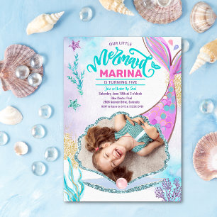 Convites Foto de Cauda de Sereia Sob o Mar Aniversário