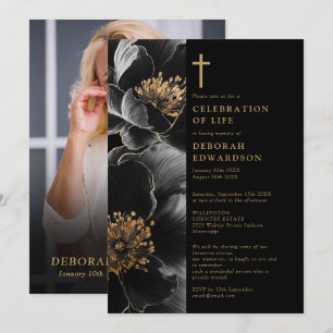 Convites Foto de celebração da vida em preto e dourado cris
