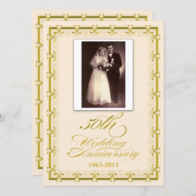 Convites Foto de Celebração de Bodas de Ouro dos 50 Anos (Frente/Verso)