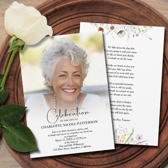 Convites Foto de Celebração de Vida no Funeral (Wildflowers funeral Celebration of Life photo invitations)