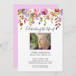Convites Foto de Celebração de Vida Útil Floral de Watercol