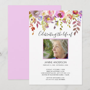 Convites Foto de Celebração de Vida Útil Floral de Watercol