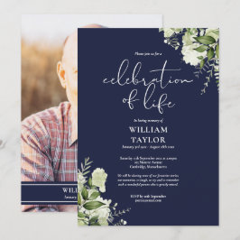 Convites Foto de Celebração de Vida Verde Azul Marinho