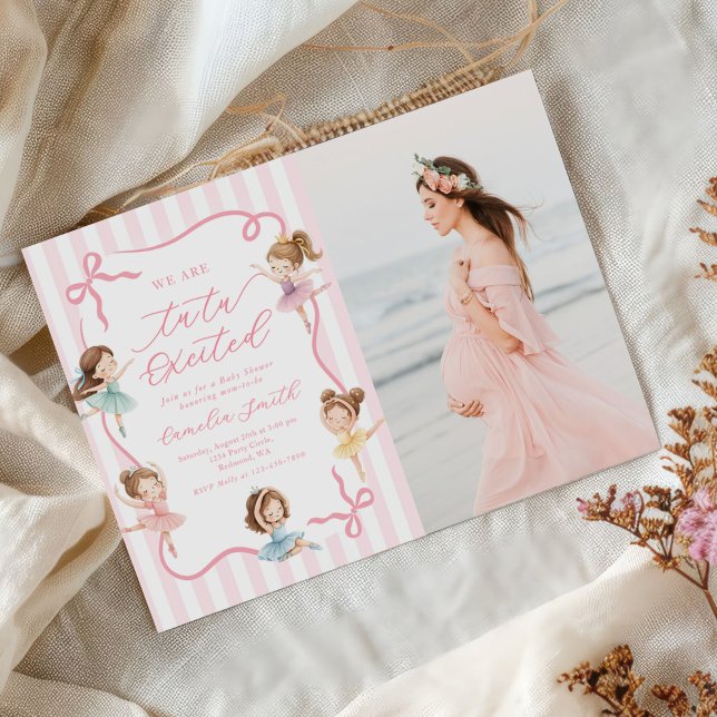 Convites Foto de Chá de Bebê Bailarina Menina Rosa Ballet (Criador carregado)