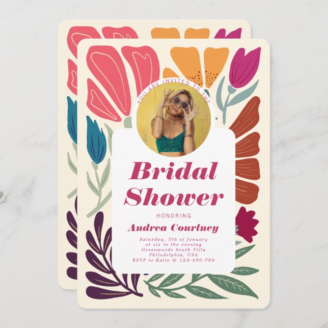 Convites Foto de Chá de panela Floral Incompatível com Cor  (Frente/Verso)