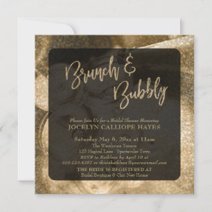 Convites Foto de champanhe Dourado Glitter Brunch e Bubble