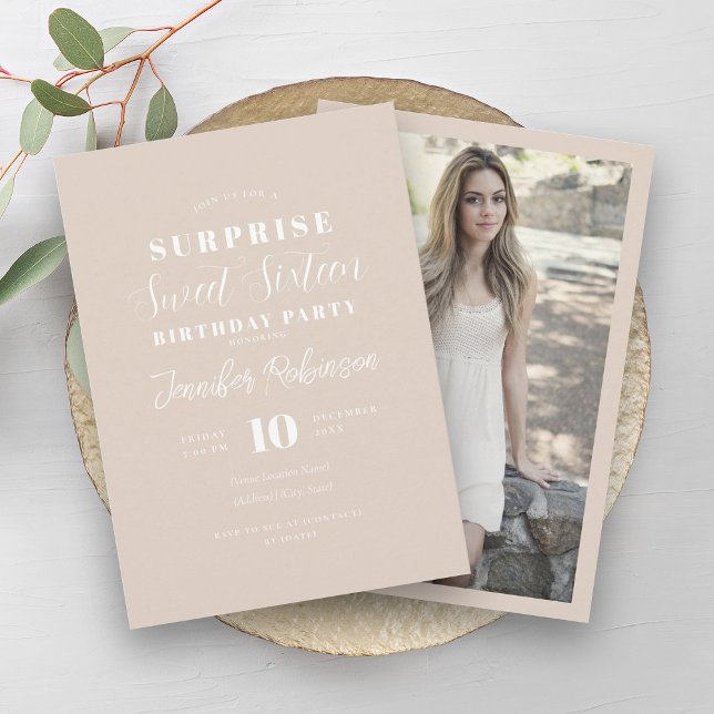 Convites Foto de Champanhe Simples SURPRISE Sweet 16 (Simple Champagne Photo SURPRISE Sweet 16 Invitation)