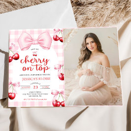 Convites Foto de Chuveirinho de Bebê com Laço Coquete Rosa 