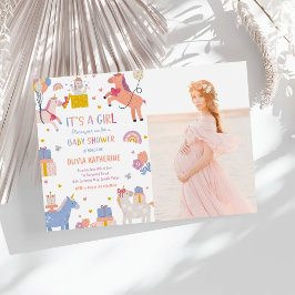 Convites Foto de Chuveiro de Bebê Menina Mágica Unicórnio R