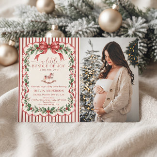 Convites Foto de Chuveiro de Bebê Natal Listra Vermelha
