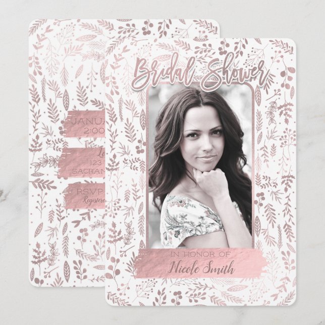 Convites Foto de Chuveiro de Noiva Moderno com Brilho Rosa  (Frente/Verso)