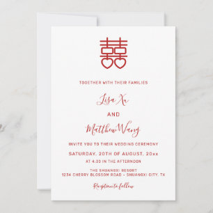 Convites Foto de Código QR Casamento Chinês Vermelho Bran