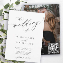Convites Foto de código QR casamento simples e simples mode