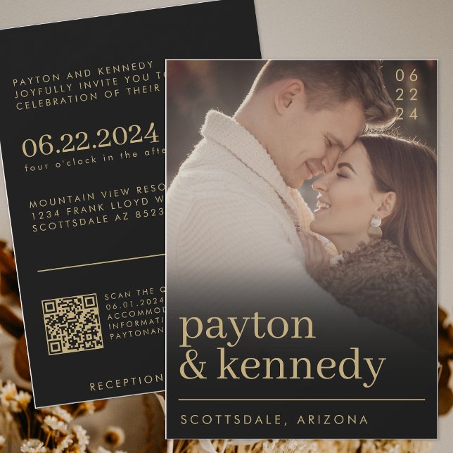 Convites Foto de código QR moderno e simples Na moda chic (Criador carregado)